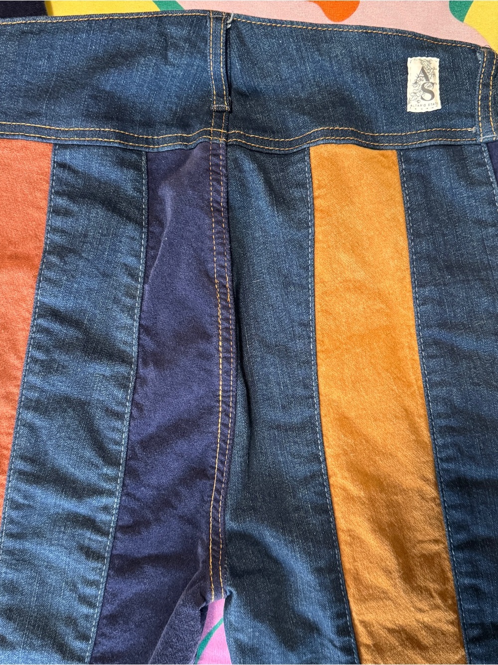 Altar'd State Women's Flared Jeans with Navy, Brown and Tan Panels - Picture 4 of 9